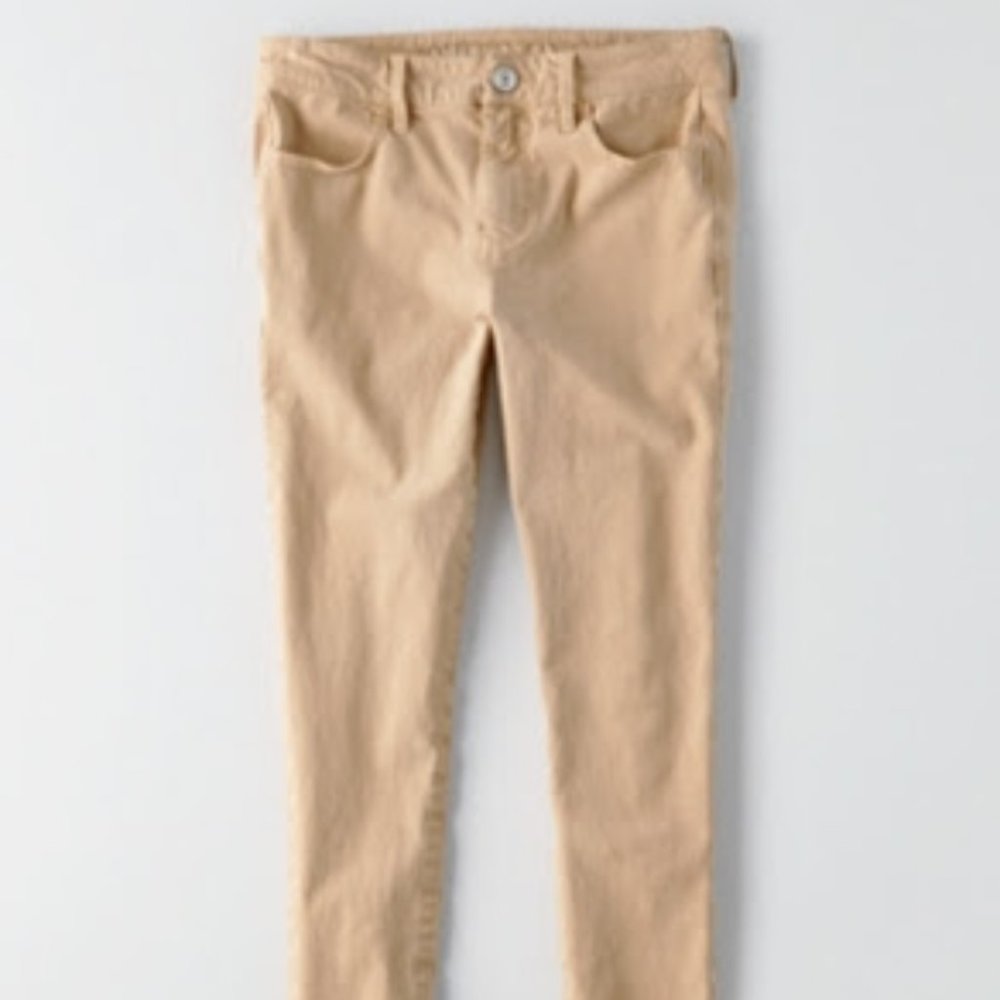 AE DENIM X4 HIGH-WAISTED TAN JEGGINGS